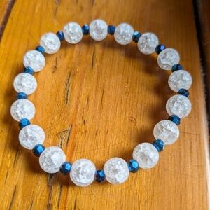 White and Blue Beaded Stretch Bracelet